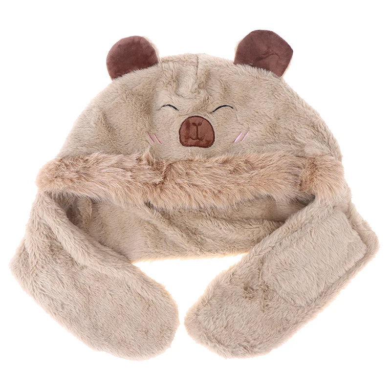 Capybara Hat Ear Protection Soft Furry Scarf