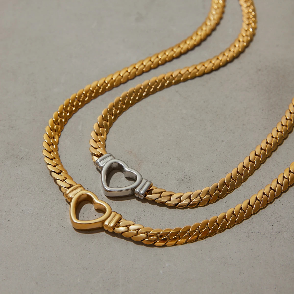 Hollow Love Flat Snake Chain Necklace Stainless Steel Stackable Chain Necklace