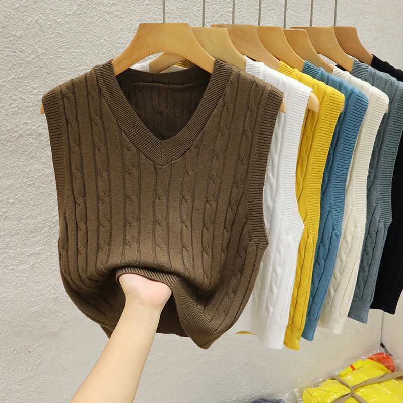 Knitted Women Sweater Vest New Sleeveless V-Neck Knit Sweater Vest