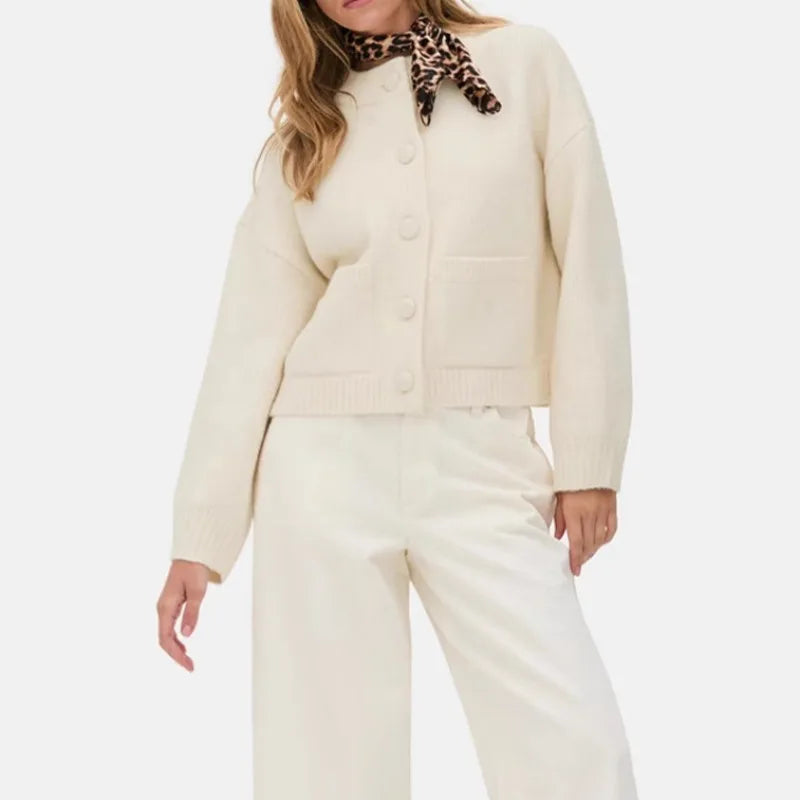 Casual and Comfortable, Single-Breasted, Round Neck, Double Pocket Loose Fit Top