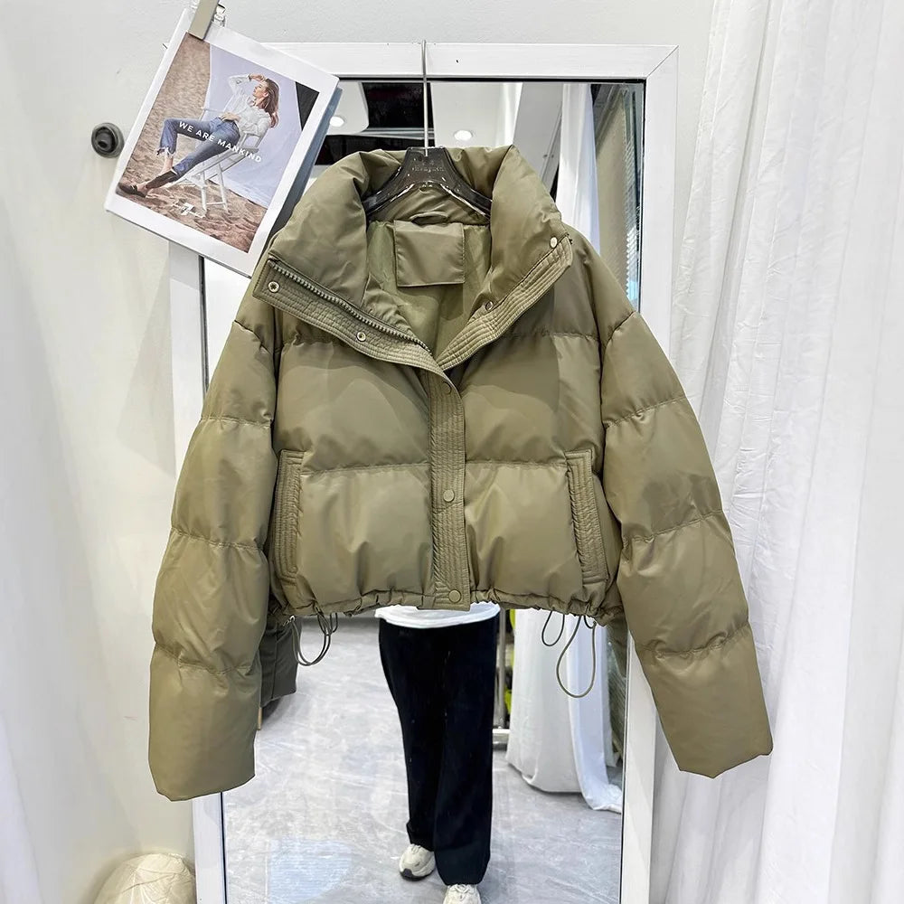 Pu Leather Down Cotton Jacket for Women