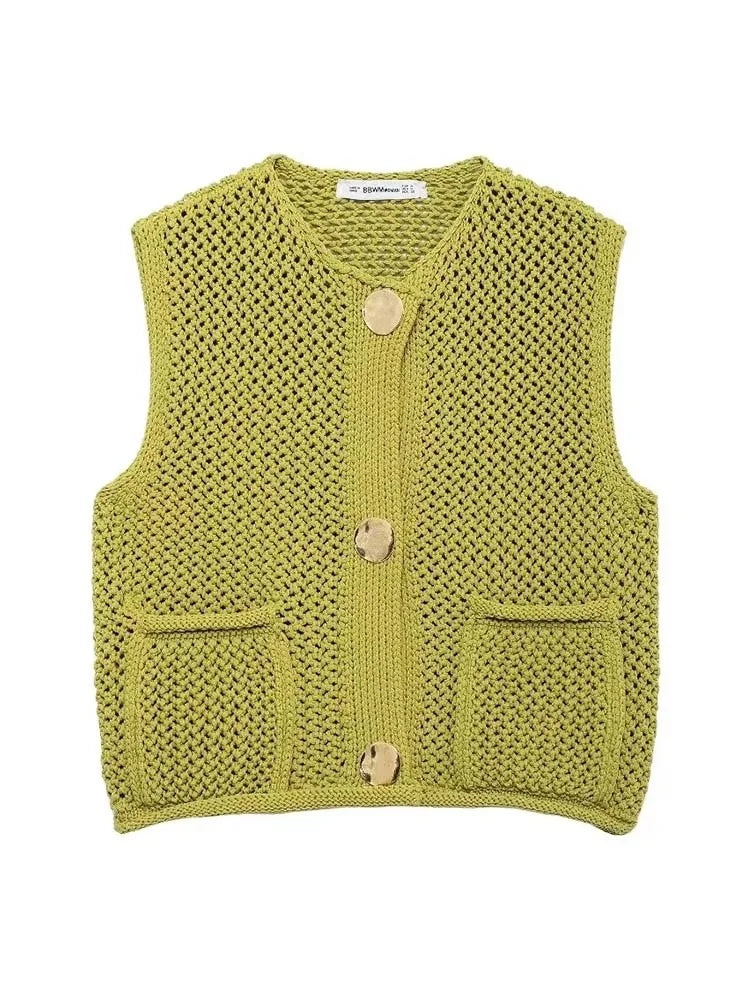 Women Fashion Sleeveless Coarse Needle Knitting Vest Sweater