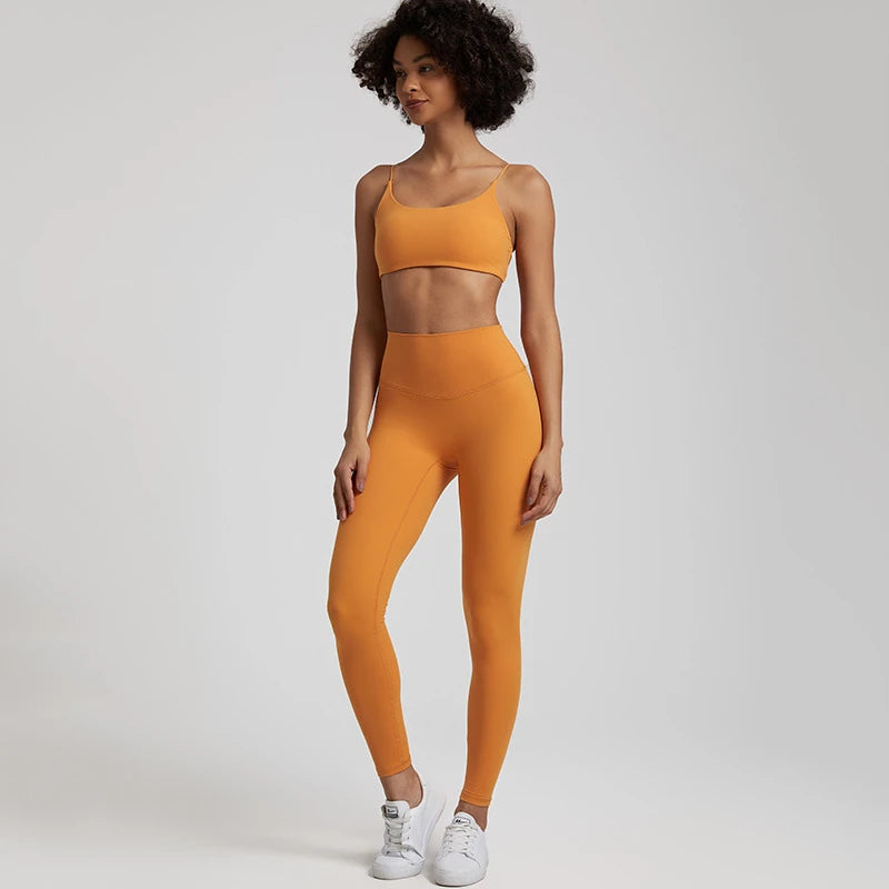 Gym Set Women Sports Outfit 2 Pieces Cross Back Bra Fitness Suit