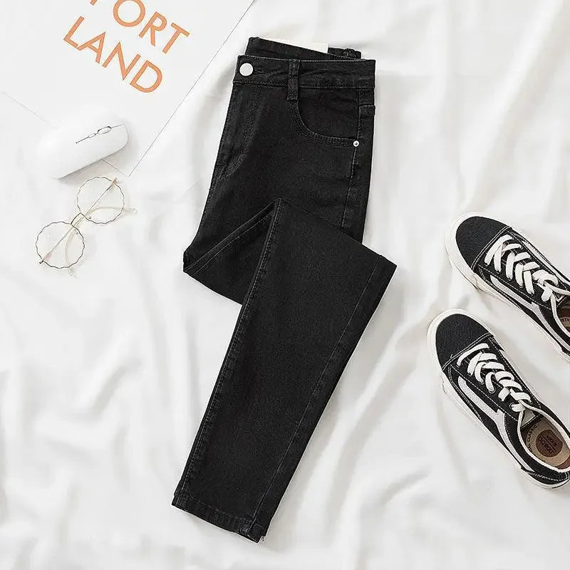 Black Grey Jeans Women's Slimming Cropped Pants