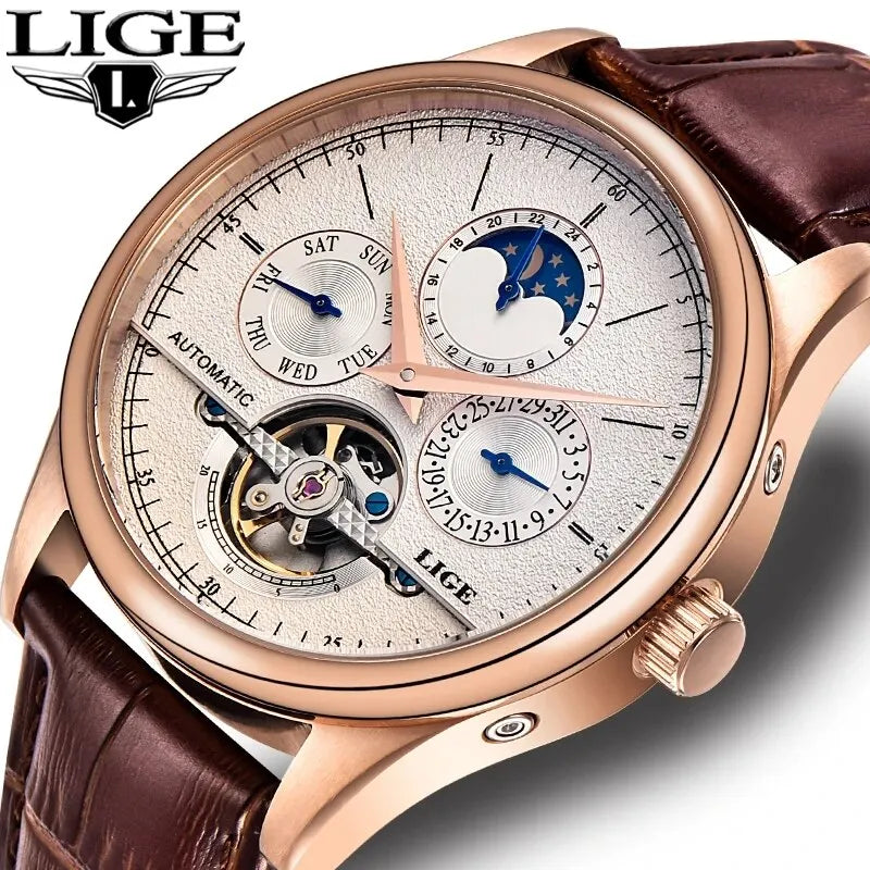 Men Watches Automatic Watch Tourbillon Clock Genuine Leather Waterproof Watch