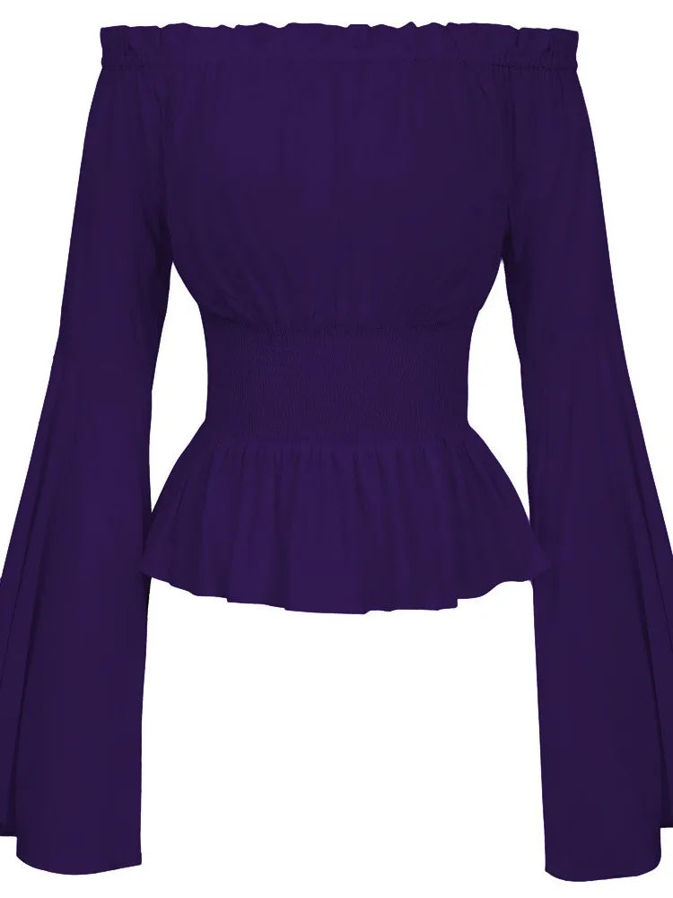 Womens Blouse Gothic Renaissance Flare Sleeves Ruffles Off Shoulder Corset T