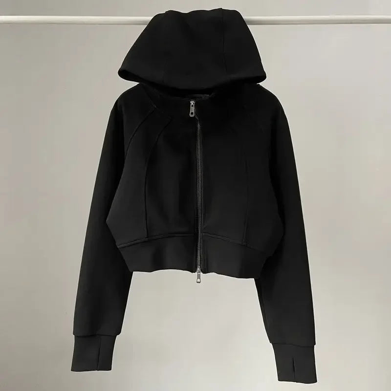 Solid Cropped Fashion Hoodies For Women  Dual Zippers Loose y2k Jackets