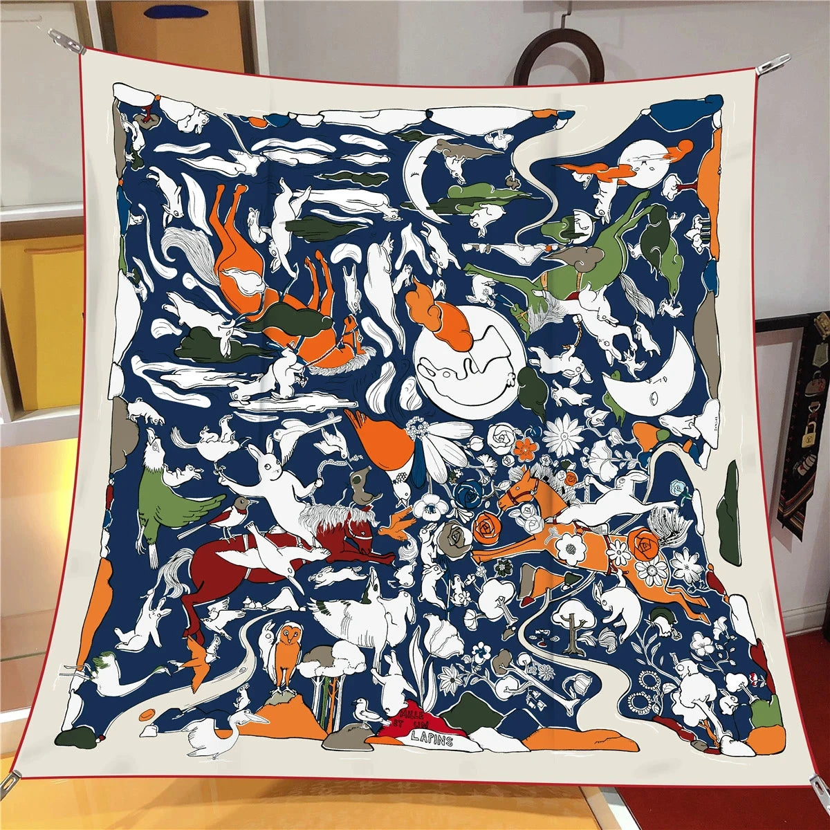 Women Print Satin Square Head Luxury Shawl