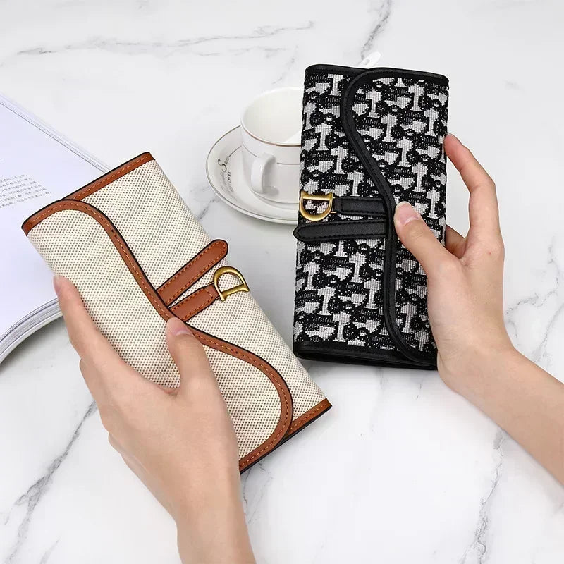 Retro Wallet Women's Long Large Capacity Buckle Multi Card Trifold Handbag