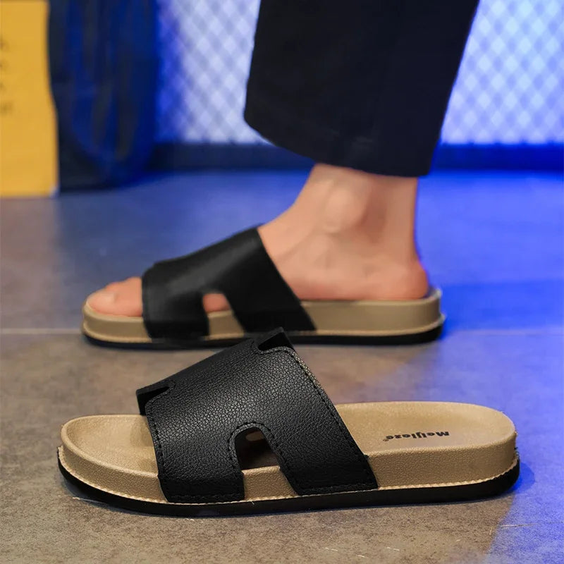 Black Slippers Man Comfortable Soft Platform Slippers