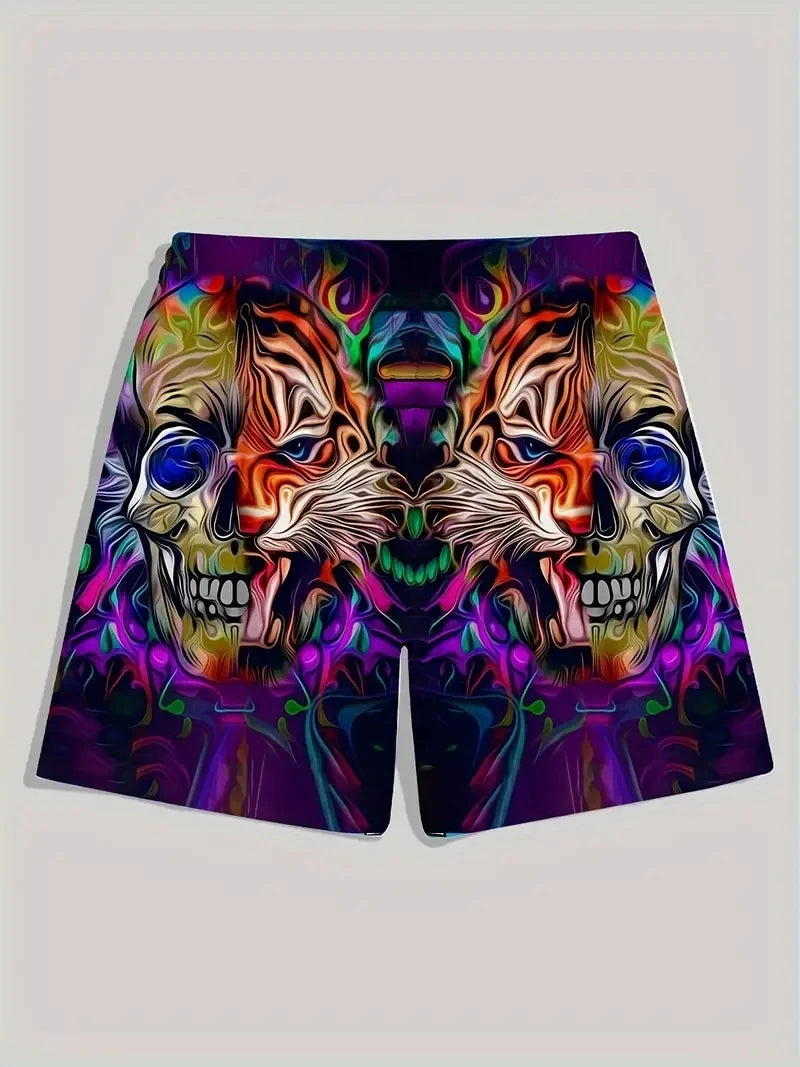 Men's Beach Pants Red Dragon 3D Printed