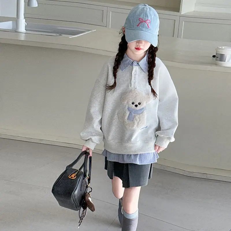 Sweatshirt Girls Two-Piece Polo Hoodie