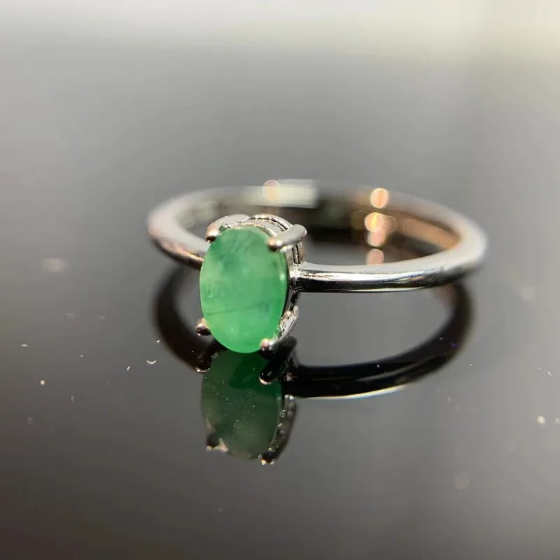 Natural Emerald Fashion Rings Silver Women's Jewelry