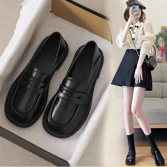 2026 New Women's Black Platform Loafers, Comfortable Thick Sole Casual Shoes, Classic Slip On Leather Loafers for Women