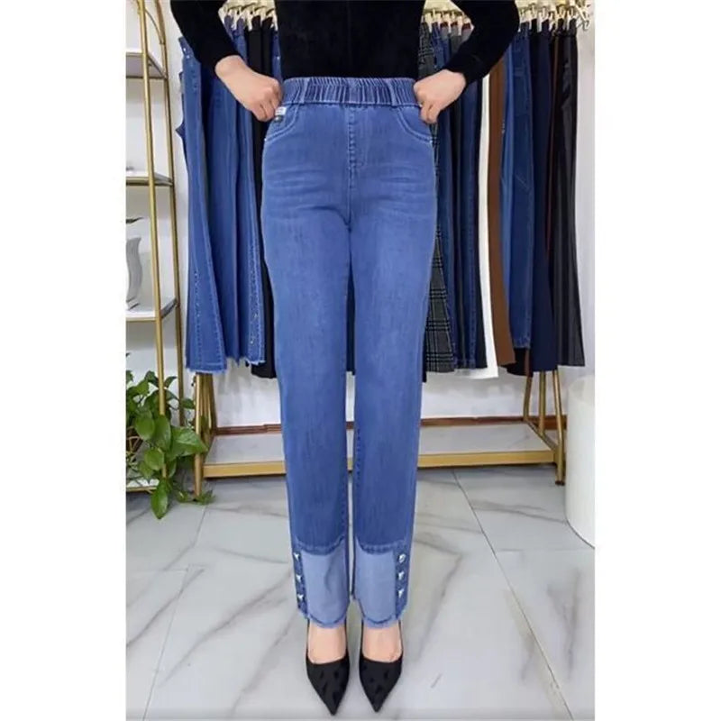 Middle-aged Women's Jeans Stretch Waist Denim