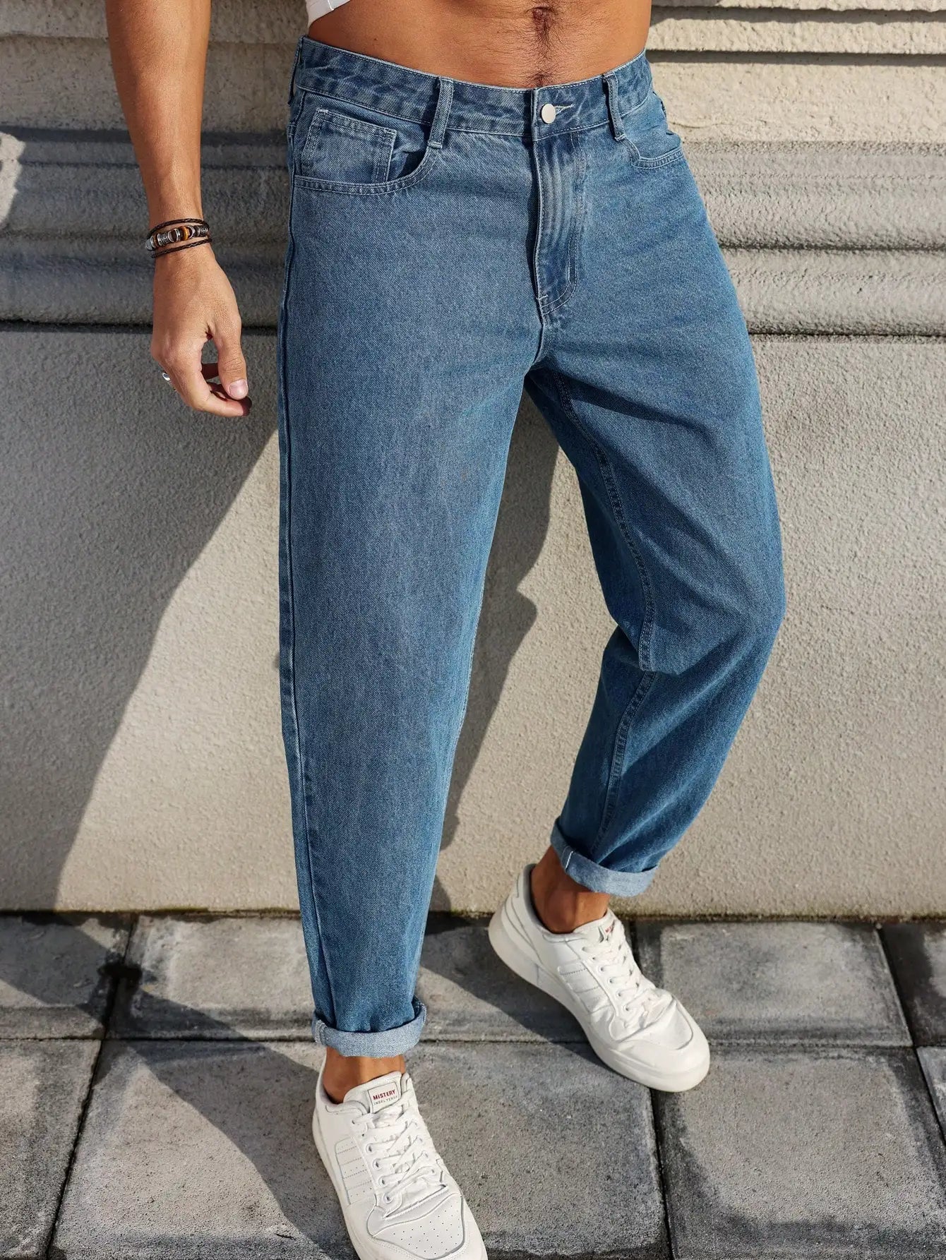 Men's jeans classic blue denim fabric
