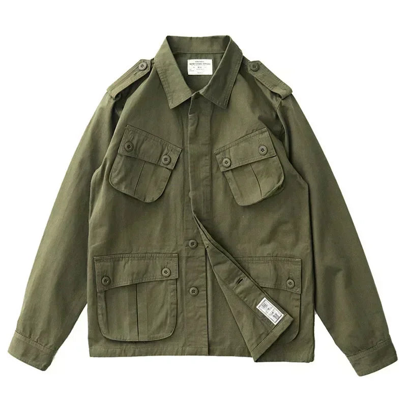 Multi Pocket Cargo Jacket Mens  Vintage Tactical Coats Lapel