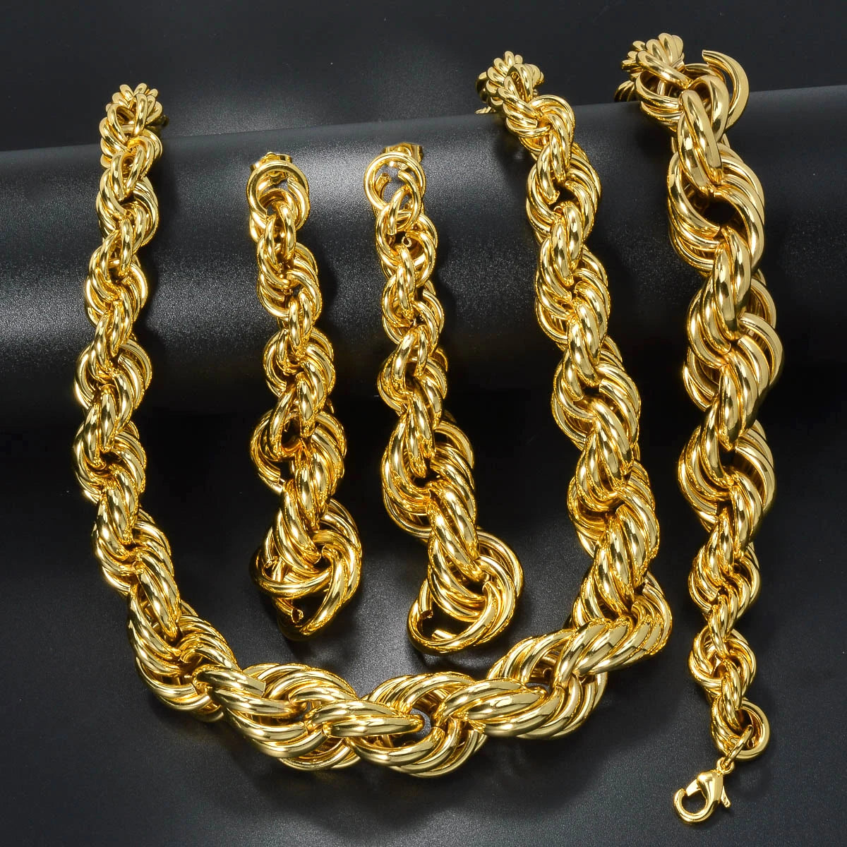 3pcs Men's Women's Jewelry Set Fried Dough Twists Necklace Bracelet Earrings