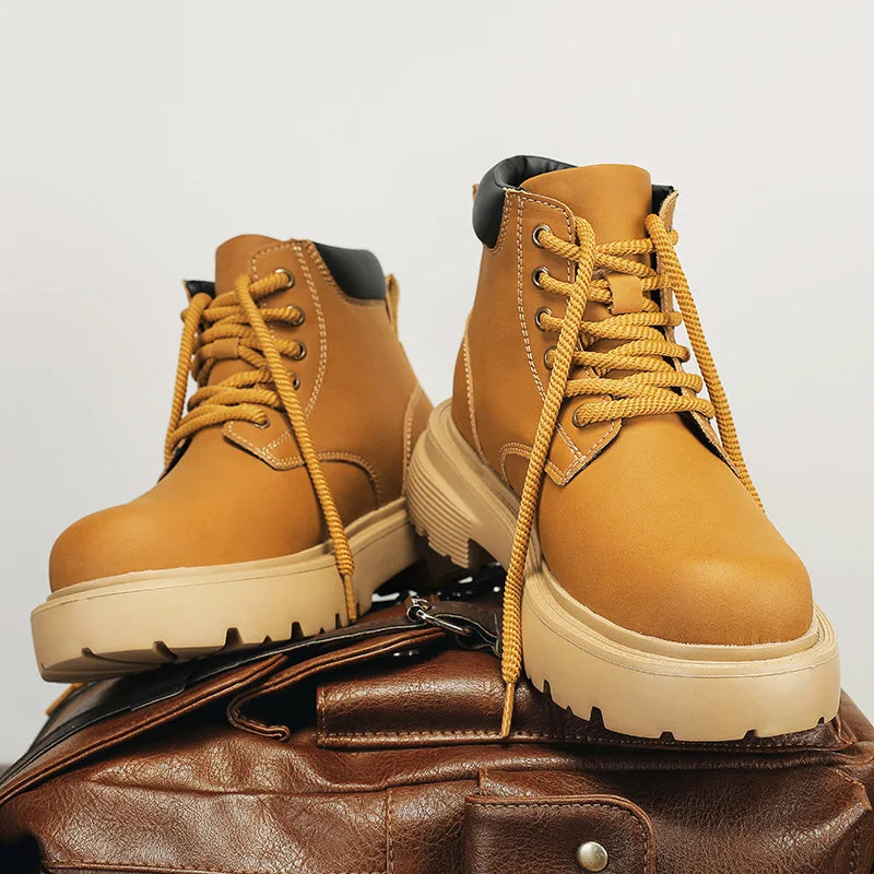 Men High Top Boots Leather Shoes Warm Outdoor Sneakers Lace Up Non-Slip Ankle Boots