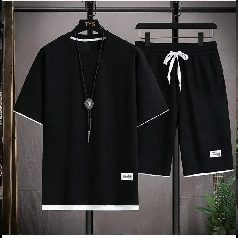 Men Summer Tracksuit Short T-Shirt +Shorts Set Sports Fashion Outfit