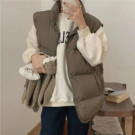 Quilted Puffer Waistcoat Woman Solid Color New Outerwear