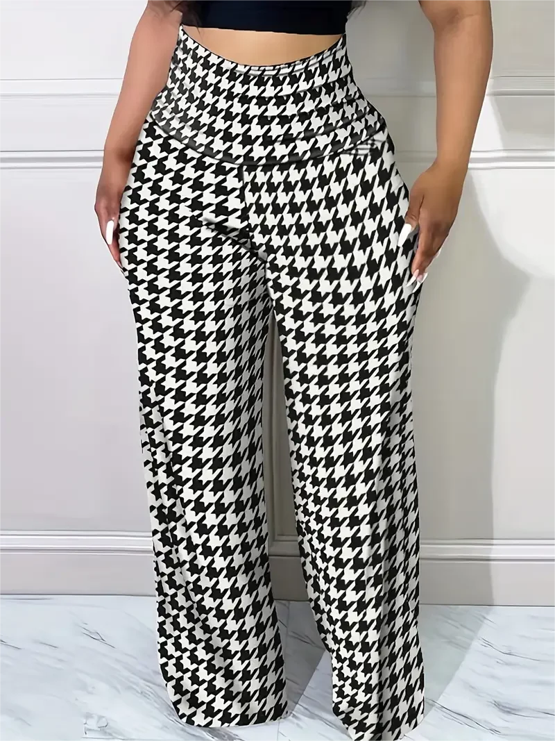 Women's Plaid Wide Leg High Waist Casual pants