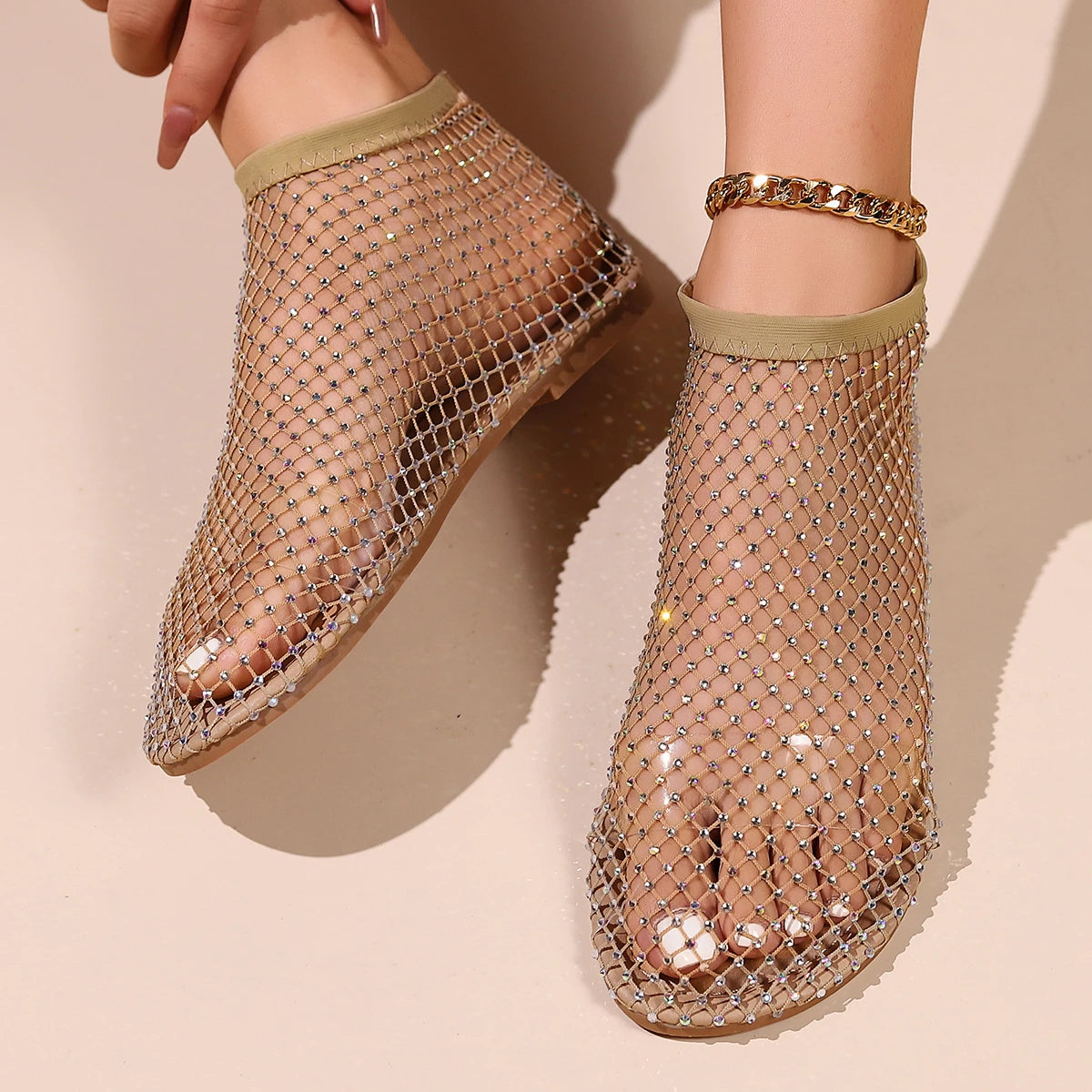 Women Summer Flats  Luxury Rhinestone  Sandals