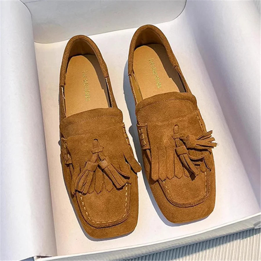 Fringed Women Ballet Flats Square Toe Walking Driving Shoes
