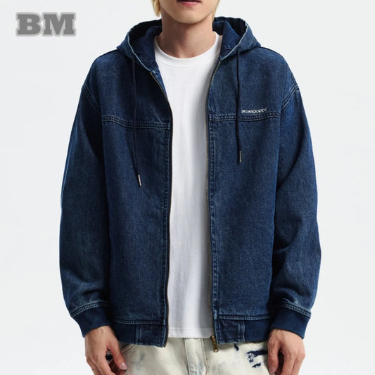 Hooded Denim Coat Plus Size Denim Jacket  Casual Zipper Hoodie