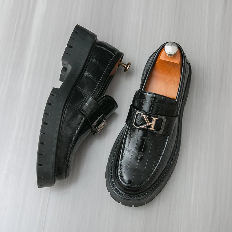 New Platform Men Shoes Slip on Dress Shoes Thick Bottom Loafers