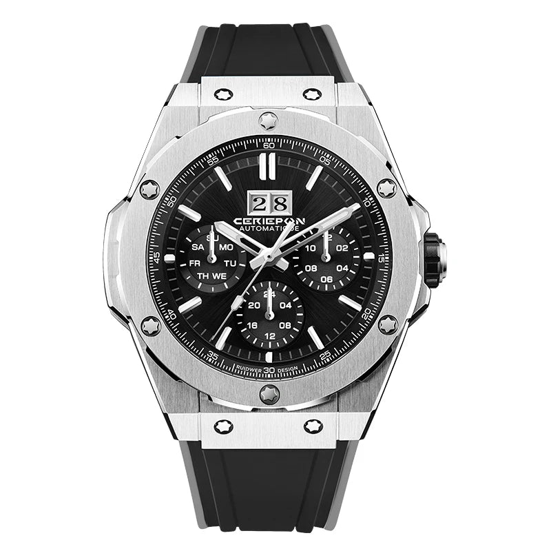 Mechanical Watches for Men Sport Analog Automatic Wristwatches with Silicone Strap Stainless Steel Waterproof