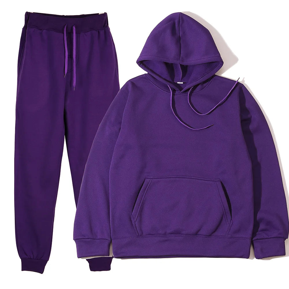 New Solid Color Hoodie+pants Two-piece set
