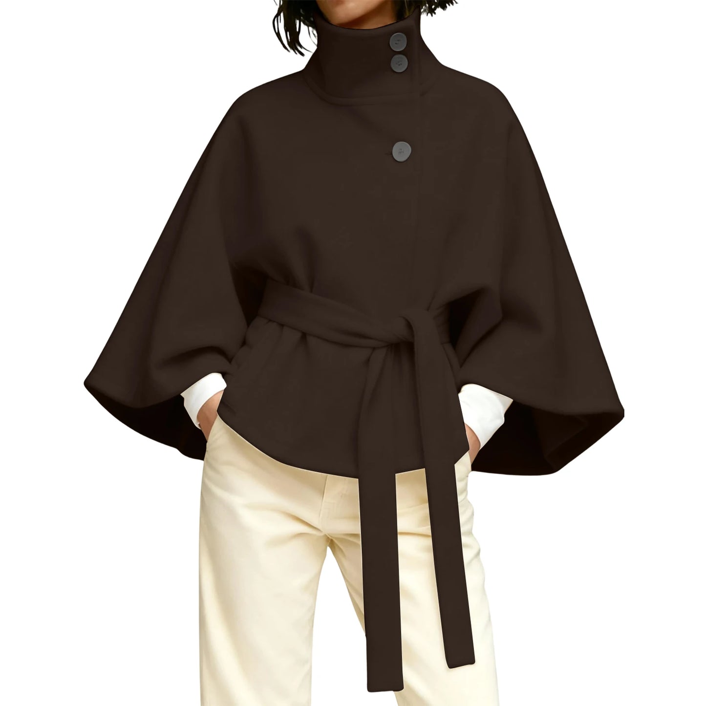 Women'S Slim Turtleneck Coat Short Solid Color Outerwear