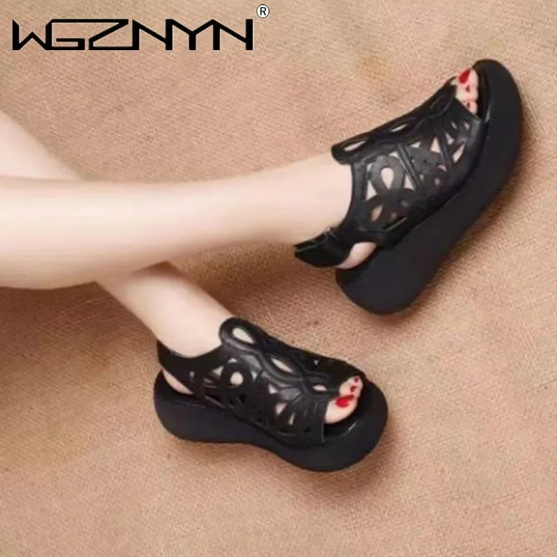 Women Sandals Soft Leather Wedges Shoes