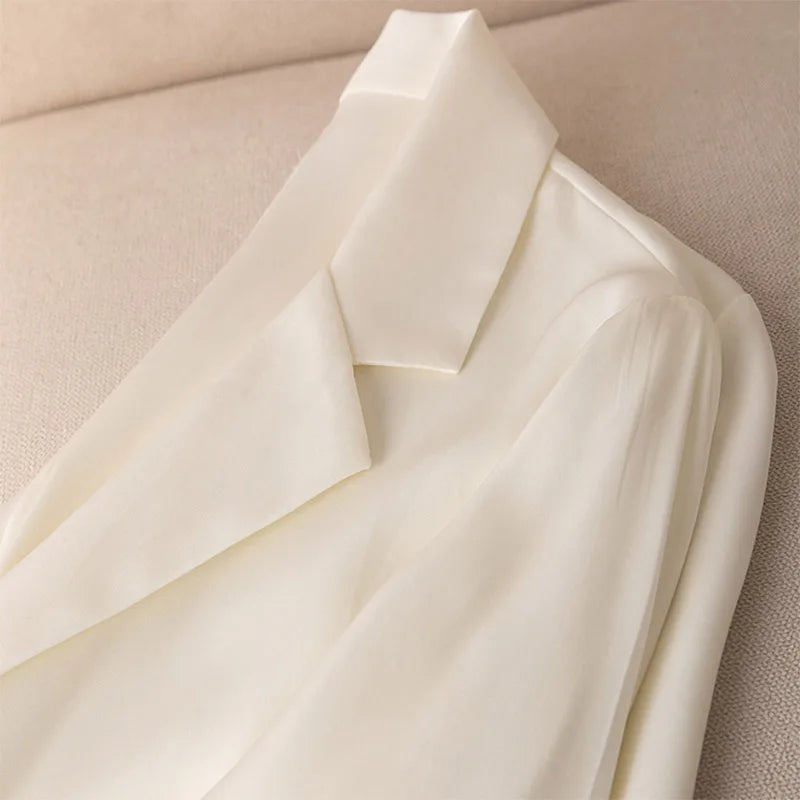 Women Blazer 95% Mulberry Silk 5% Spandex One Button Coat Jacket