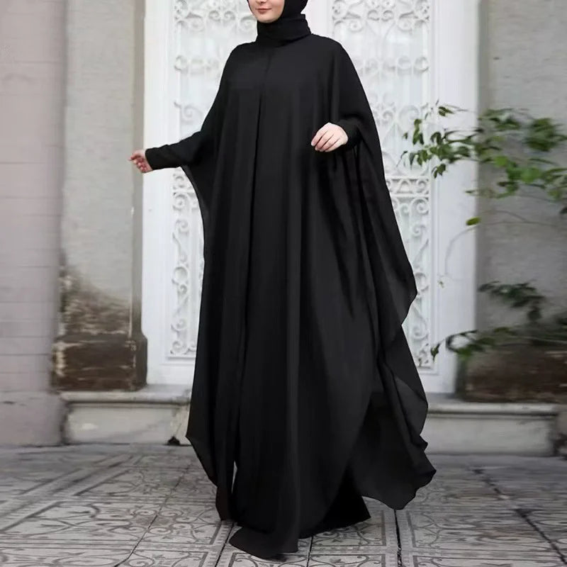 Asian Two Piece Set Bat Sleeve Retro Loose Round Neck Dress