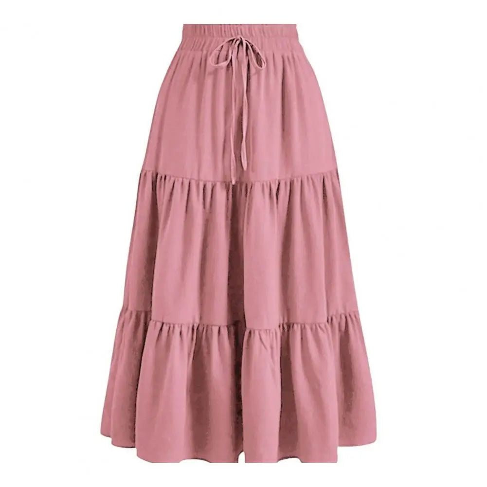 Women's Summer Tiered  A-Line Maxi Skirt High Waisted Pleated Swing Long Skirt