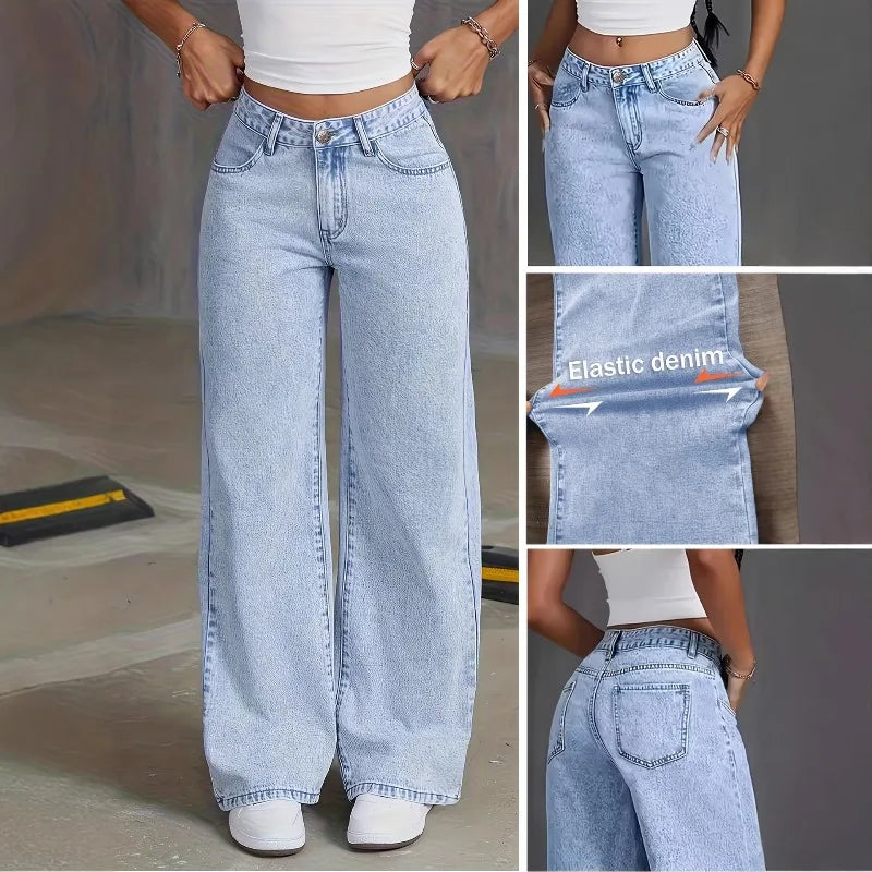 Washed High-Waisted Straight-Leg Jeans