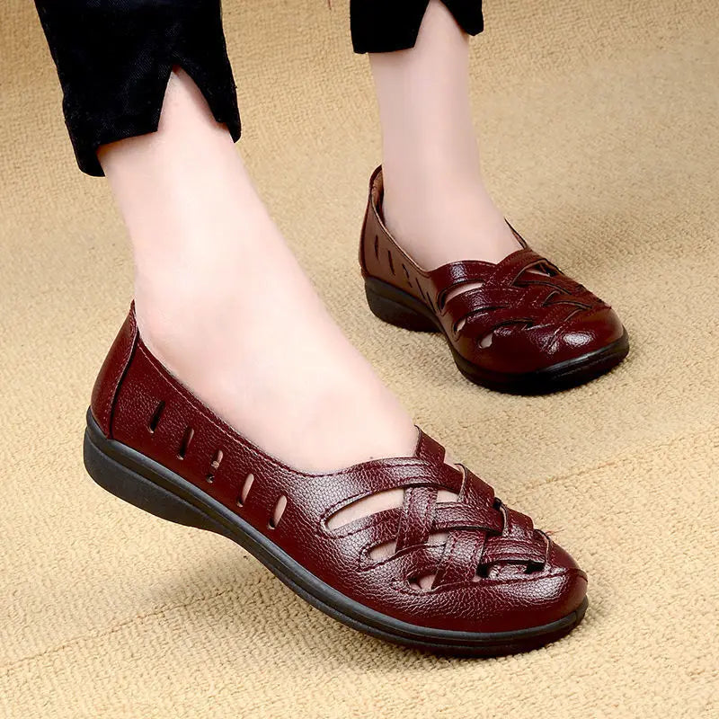 Flats Female Braided Shoes Leather Flats Moccasins Loafers