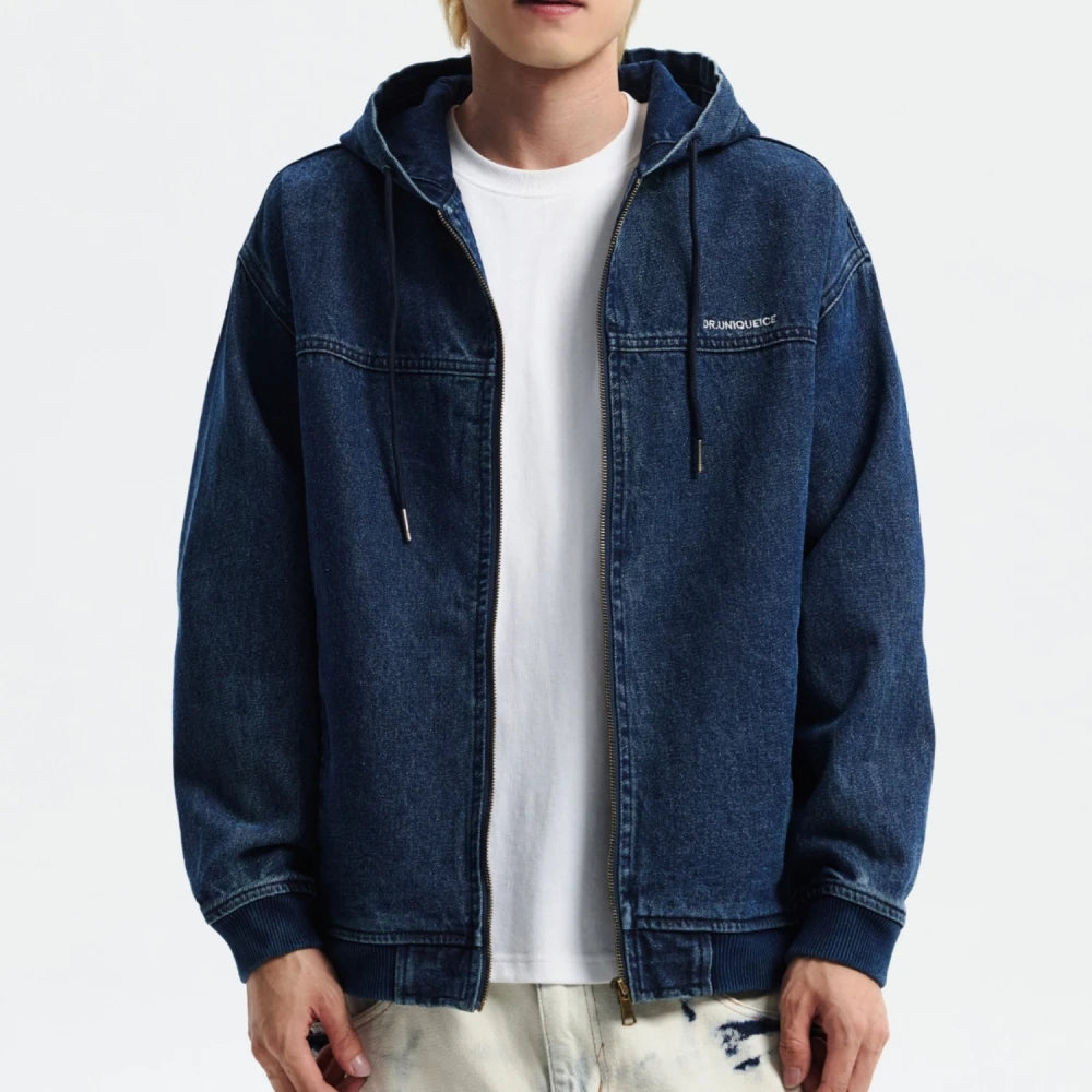 Hooded Denim Coat Plus Size Denim Jacket  Casual Zipper Hoodie