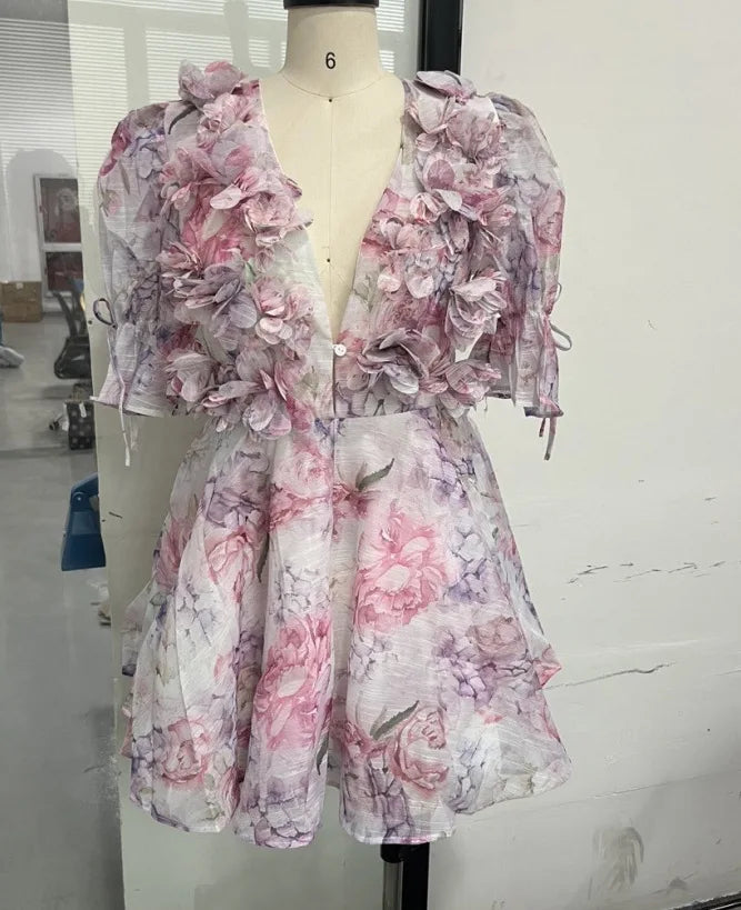 Elegant Printed Backless Strappy Short Skirt Women's Dress