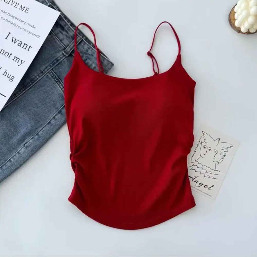 New Women Tank Tops Summer Solid Color Built-In Bra Camisole