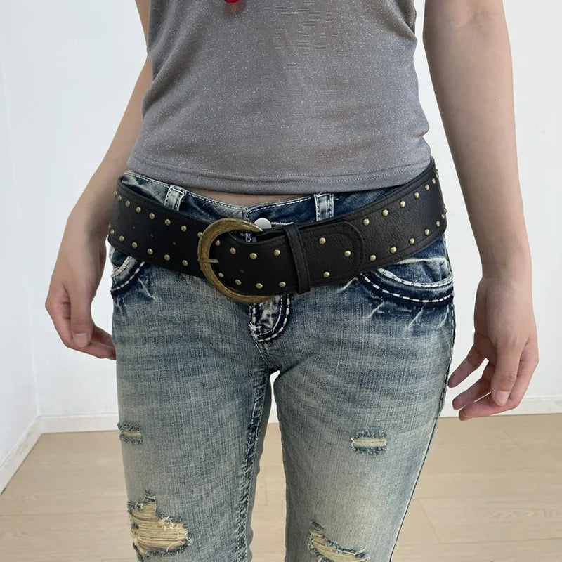 High-End Wide Belt For Women Minimalist Brown Waist Belt