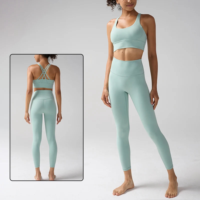 Women's Yoga Set Workout Set 2 Piece High Waist Yoga Leggings