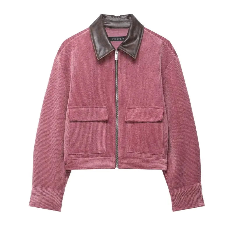 Women's Corduroy Jacket with Leather Effect