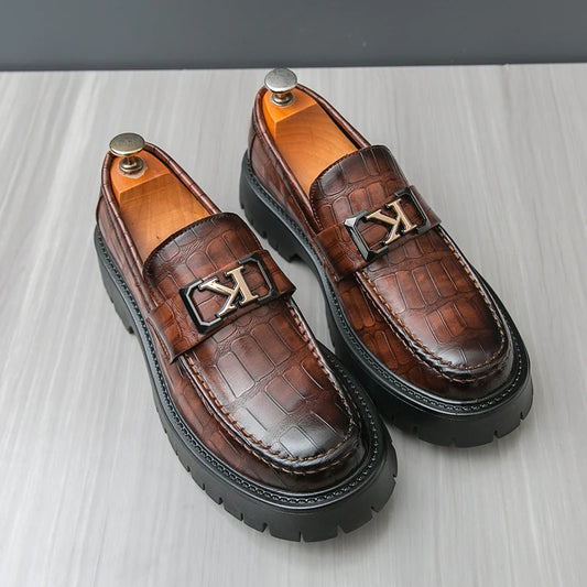 New Platform Men Shoes Slip on Dress Shoes Thick Bottom Loafers