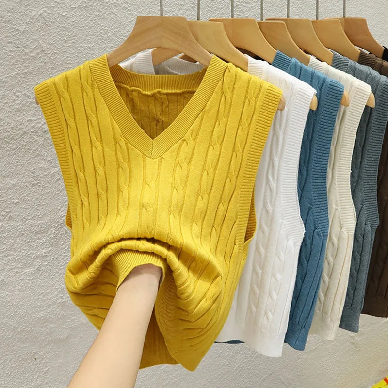 Knitted Women Sweater Vest New Sleeveless V-Neck Knit Sweater Vest