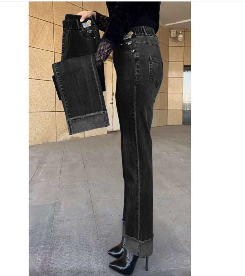 Middle-aged Women's Jeans Stretch Waist Denim