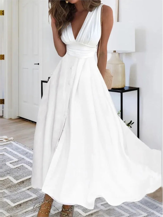 Women Sexy Deep V Neck Sleeveless High Waist Dress