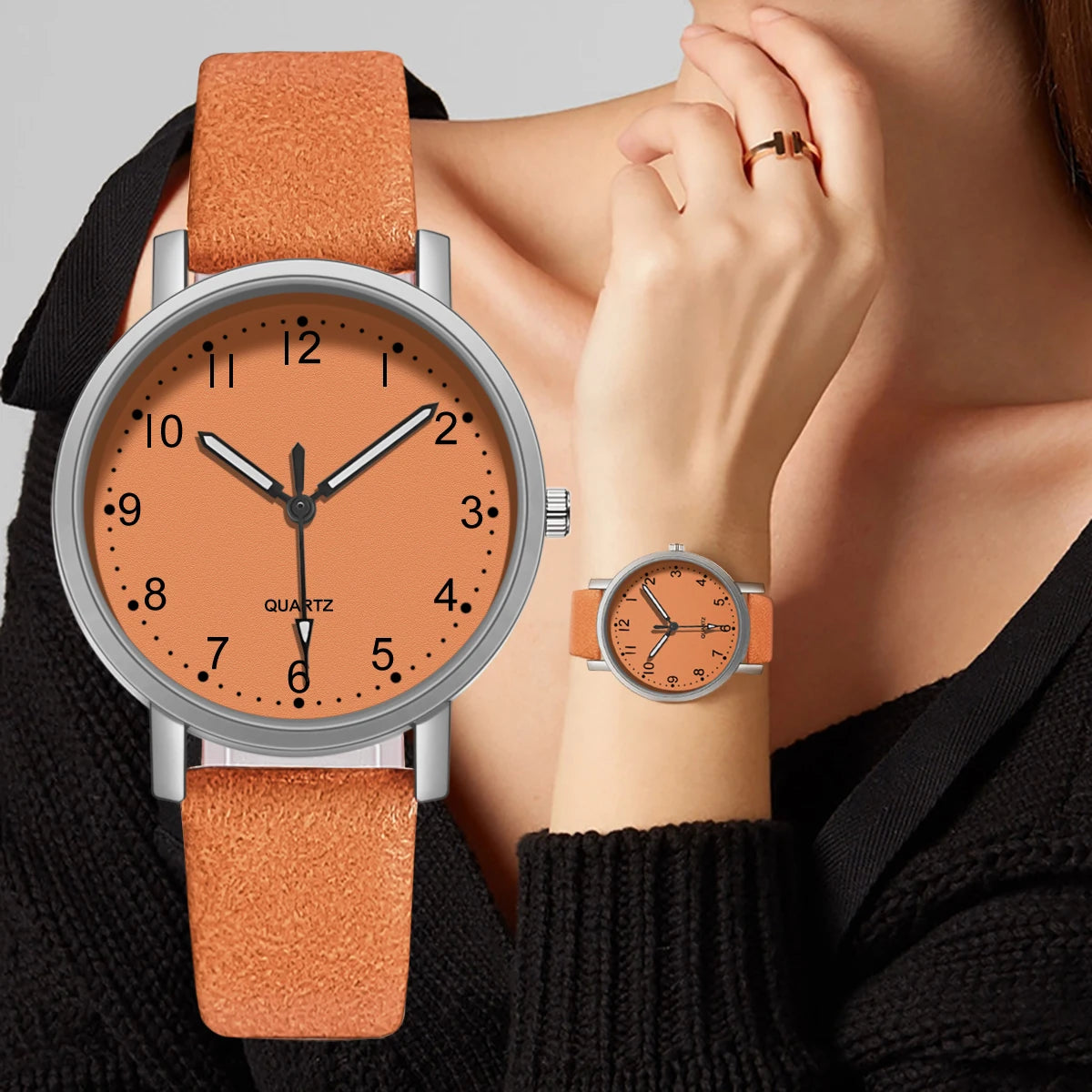 Vintage Women Leather Strap Wristwatch Quartz